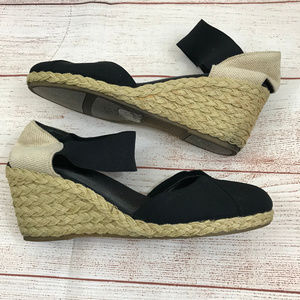 Chaps Black Canvas Rope Wedge Slip On Heels